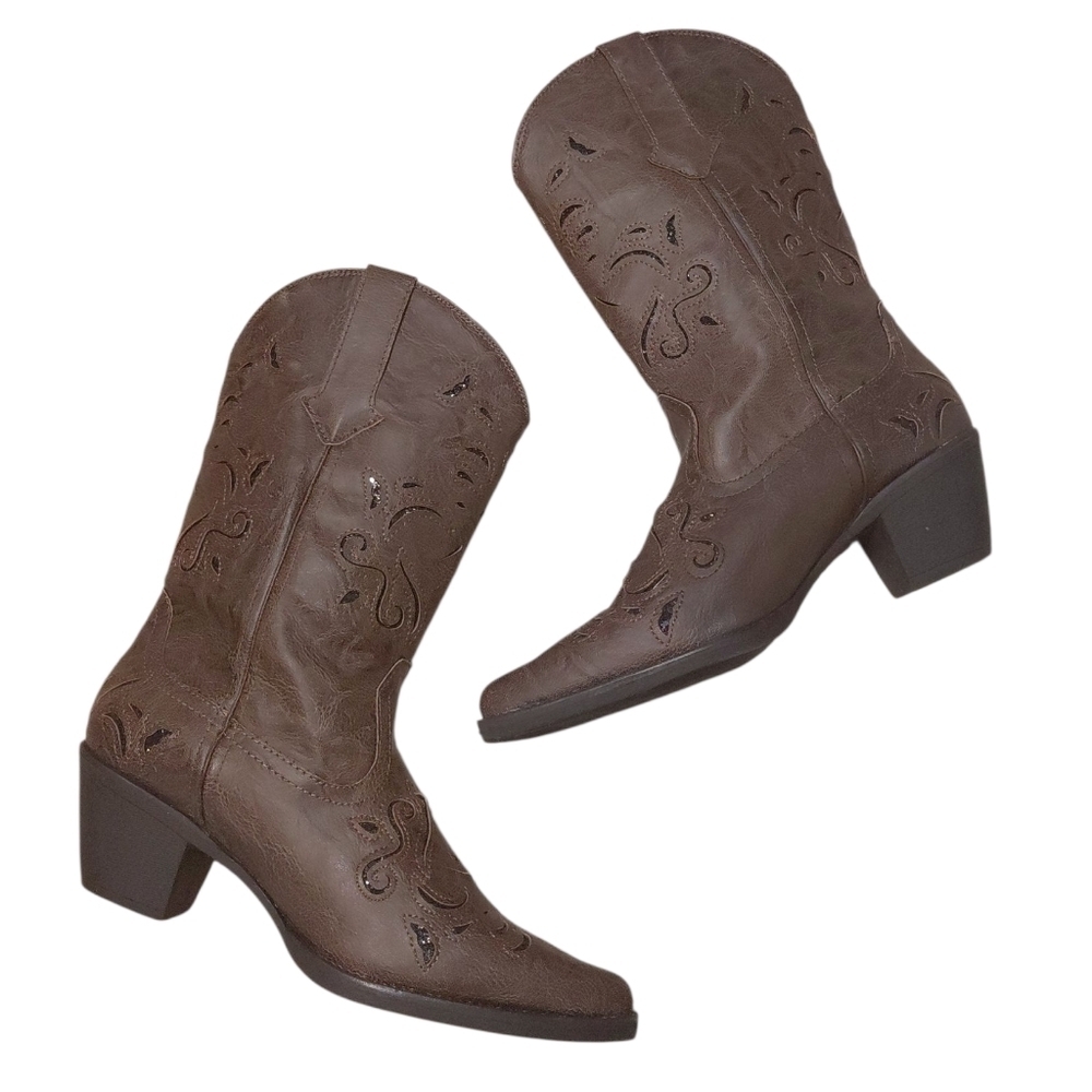 Roper Chloe Women's Cowboy Boots Brown Cut-Out Western Boots Size 9.5